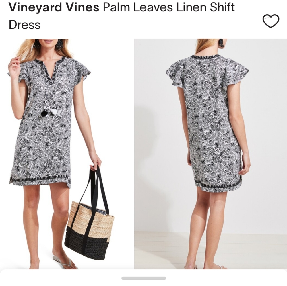 Vineyard Vines Palm Leaves Linen Shift Dress SZ.XS